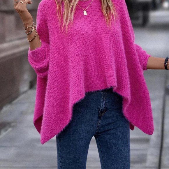 Batwing Sleeve Asymmetrical Hem Sweater pink - Picture 5 of 5